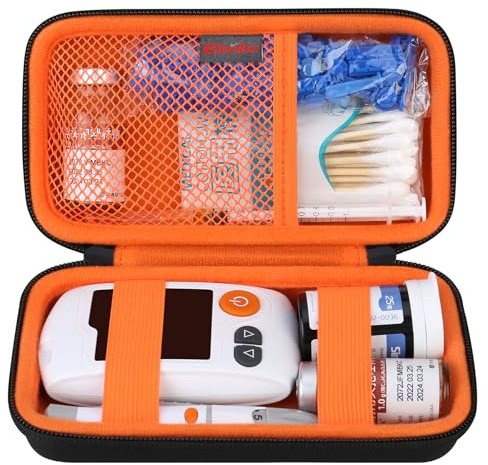 Elonbo Maleta de artículos diabéticos, Bolsa de Almacenamiento de artículos diabéticos, Caja de Transporte de bolígrafos de insulina para monitores de azúcar en Sangre, Negro+Naranja