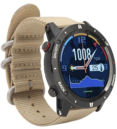 Luqeeg Orologio Intelligente da Uomo Impermeabile con Altimetro, Barometro, Bussola e Previsioni Meteo per L'escursionismo, Schermo TFT IPS da 1,28 Pollici (Cachi)
