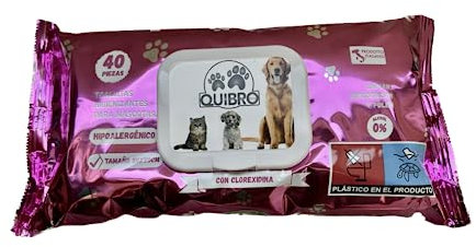 Quibropets Feuchttücher mit Chlorhexidin für die Pfotenhygiene von Hunden und Katzen, gründliche und effektive Reinigung in einem Schritt, Pfotenreiniger für Haustiere, 40 Stück