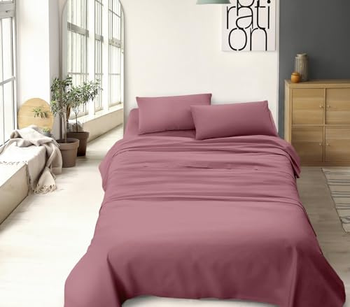 Completo Letto No Stiro, Effetto Raso – Set Lenzuola in Microfibra, Made in ITALY - KIT Lenzuolo Sopra e Sotto con Angoli Elasticizzato H30 cm e Federe – Morbido e Traspirante (Orchidea - Singolo)