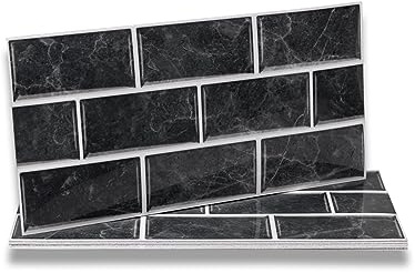 Fantasnight Adesivi per Piastrelle da Parete Nere in Vinile Stacca e Attacca per Bagno Cucina 30x15cm 24 Pezzi Effetto Mattone Autoadesivi Impermeabili Rivestimento Adesivo per Soggiorno