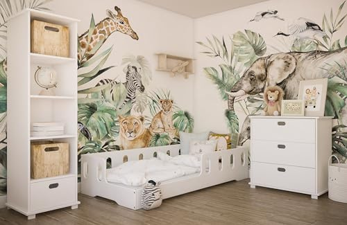 Kids Collective Kinderbett Bodenbett 90x200 cm weiß mit Rausfallschutz und Lattenrost, bodentief Bett Jugendbett Einzelbett 90x200 cm | von 4. bis 18. Lebensjahr
