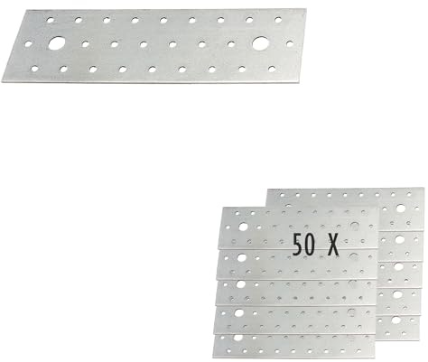 siwitec Lochplatten aus sendzimirverzinktem Stahl | 200 x 60 mm | 50 Stück | witterungsbeständige Holzverbinder | Verbindungsplatten