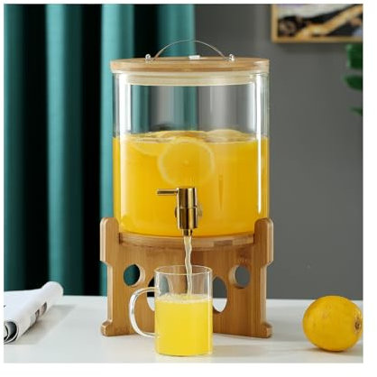 WYJRO Dispensador De Bebidas De Vidrio,Garrafa con Grifo,Dispensador De Jugo,Adecuado para Potable Al Aire Libre, Leche, Fiestas En La Piscina Y Eventos Sociale,Gold Faucet,5l