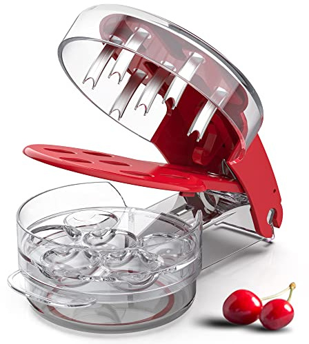 Cherry Pitter, XSCQ Cherry Pitter Tool Corer Stainless Steel with Lock Design, Saving time and Enjoy Cherry Jam(Anti-juice Splash)-Red