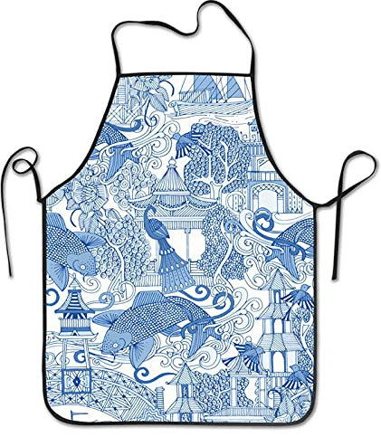Personalisiert Malschürze Chinoiserie Toile Blau Grillschürze Weich Bastelschürze Premium Kochen Schürze Für Backen Restaurant