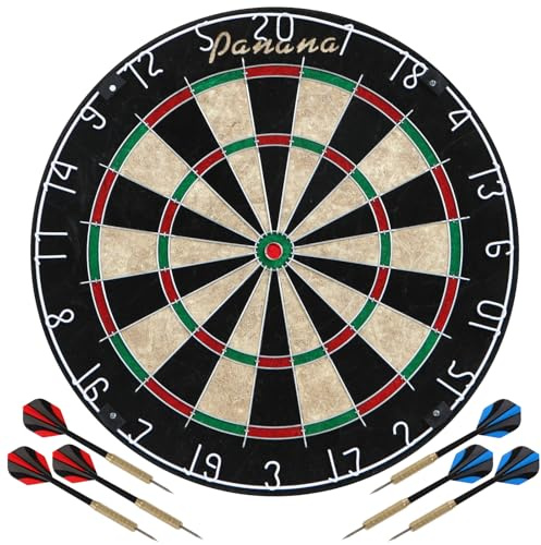 Panana Professional Dartboard and Darts Set, Sisal Bristle, Includes 6pcs Stainless Steel Darts, Black