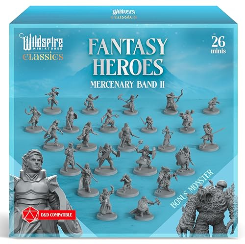 Wildspire Classic Heroes - Mercenary Band II - 26 Paintable Characters for DND Miniatures Bulk I 28mm Dungeons Dragons D&D Miniatures I DND Minis D&D Figures Dragons Figures Pathfinder Compatible