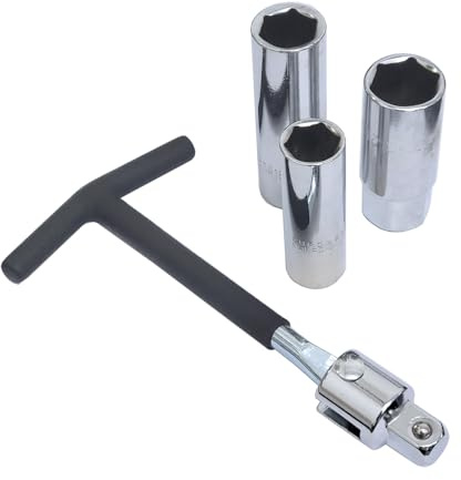 Young Wolf Heavy Duty T-Handle 1/2” Drive Solid Socket Wrench, 1/2 Drive T Handle Socket Driver with 16mm 18mm 21mm Adaptors for Vehicle Car Motorcycle