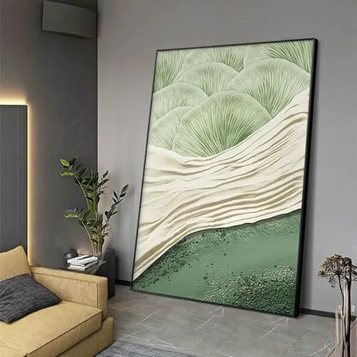 Große abstrakte grüne Wandbilder, Ölgemälde, Kunst, Leinwand, Struktur, grünes Dekor, Leinwanddrucke, Heimdekorationsgemälde, 60 x 80 cm, mit Rahmen