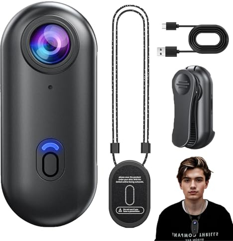 LLELEMAMO Go Snap Camera-4k Thumb Action Camera, Wearable Mini Body Camera with 360° Rotation Spring Clip, Hands-Free POV Recording for Bike Cycling, Pet, Vlogging, Underwater (Black-1080)