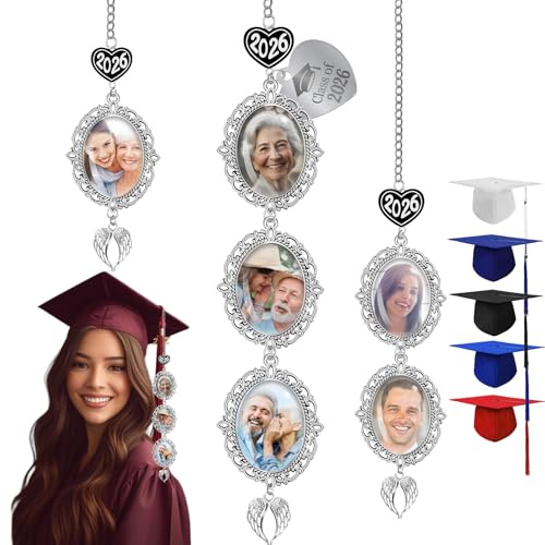 Personalized Graduation Tassel Photo Charm Custom Memorial Picture Tassels for Grad Cap 2026 Customized Graduation Topper Pendants Decorations,Heart 3 Photo