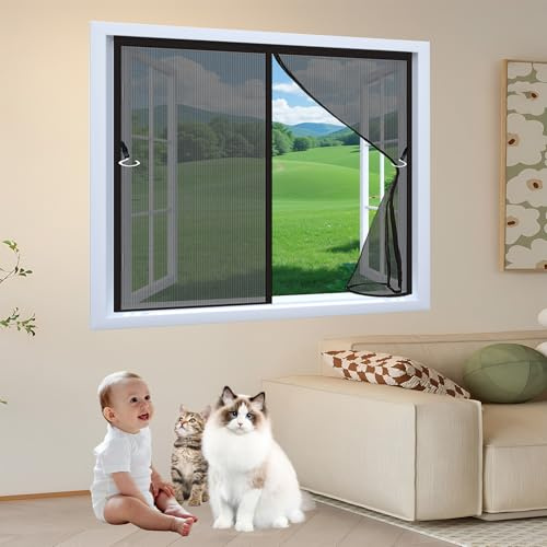 Mosquitera Magnetica Ventana 138 x 121 cm Mosquiteras de Ventanas Protección Contra Mosquitos y Moscas Fácil de Limpiar sin Taladrar Ni Atornillar, Negro