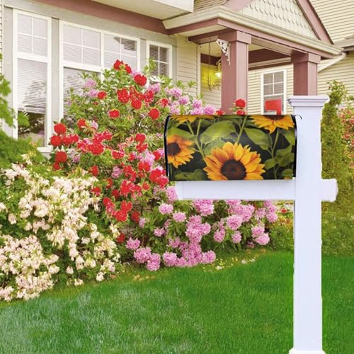 Coperture per cassette postali con girasole e fiori di benvenuto, impermeabili, resistenti alle intemperie, copertura per cassetta delle lettere per casa, giardino, 64,8 x 53,3 cm