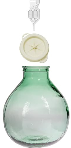 Glasballon Set +Gummikappe+ GÄRRÖHRCHEN Weinballon Flasche Glasflasche Gallone Gärbehälter Glasgärballon Gäreimer Gärballon WEITHALSBALLON Ideal für Wein, Saft, Met & Most – EU Qualität (15L)