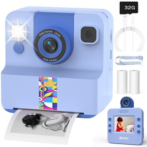 SYLVANTHOS Kids Camera Instant Print, Fotocamera Istantanea 1080P per Bambini, Obiettivo Selfie Rotante a 180° Con Scheda SD da 32GB — Regalo per Ragazzi e Ragazze 3–12 Anni, Regali di Natale, Blu