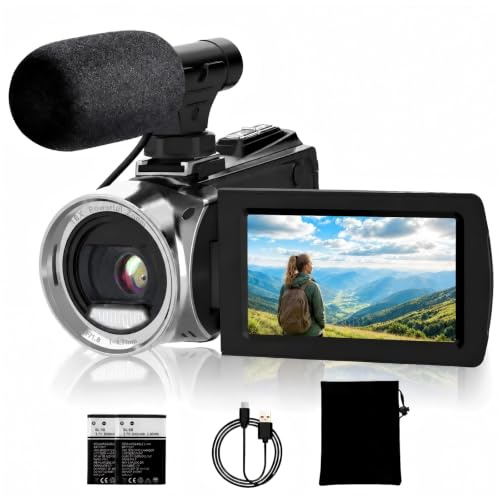 ISHARE Videocámara 4K de 48 MP para YouTube, zoom digital de 18X, rotación de 270°, pantalla LCD de 3 pulgadas, grabadora para niños, adolescentes, principiantes, ancianos, con micrófono y 2 baterías