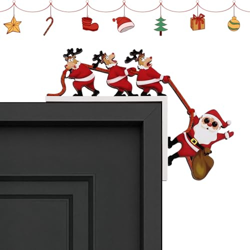 LXONTSG Decorazione Natalizia per Cornice della Porta, Decorazione Porta Natale Legno, Telaio della Porta Natale, Ornamento Natalizio di Legno, con Adesivo Rotondo, per Porta Finestra (A)