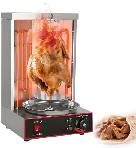 CUTANGELAR Grill Girarrosto Verticale, Macchina Forno Shawarma Con Crea Kebab Rotante 360°, Acciaio Inox Con Accessori Cottura, Temperatura Regolabile 122-572°F Per Casa, Ristorante(Electric 3000W)