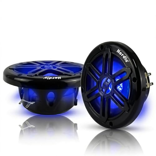 Herdio 5.25 250W Marine Speakers - IP66 Waterproof Coaxial Audio, with Blue LED Light for Boats, ATVs, UTVs with UV Resistant Black Grille (A Pair)