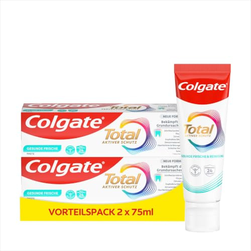 Colgate Zahnpasta Total Plus Gesunde Frische 75 ml – Zahnreinigung für einen gesunden Mund und 12 Stunden proaktiven Zahnschutz* – reinigt Zähne, Zahnfleisch, Wangen und Zunge (Packung mit 2)