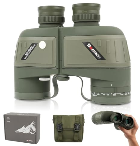 BOSTRON Prismáticos 10X50 con Telémetro, Binoculares Potentes para Adultos, Caza, Observación de Aves, Navegación, Pesca y Senderismo, Impermeables IPX7, Prisma BAK4 FMC, con Soporte para Móvil