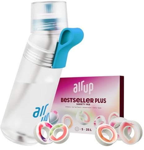 air up® Flasche Twist Pro Starter Set Original, inkl Pods in 5 Geschmacksrichtungen I 600ml Trinkflasche mit Geschmack, zuckerfrei I spülmaschinenfest & BPA frei I in Blue Splash