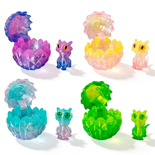 Scinzene 4 Stück Drachenei mit Drache 3D Gedruckt – Dracheneier mit Drachen Figur– Ostergeschenke für Jungen & Mädchen – 3D Drache im Ei Deko & Ostern Geschenke (Kristall Design) ﻿