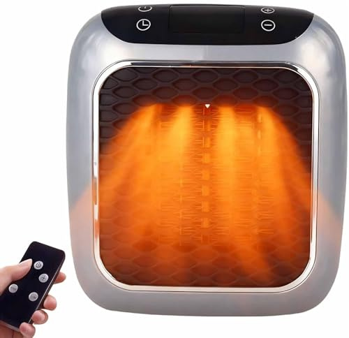 Riscaldatore elettrico da parete, portatile, 800 W, in ceramica, con telecomando, riscaldamento rapido in 3 secondi, timer 12 ore, elemento riscaldante in ceramica PTC