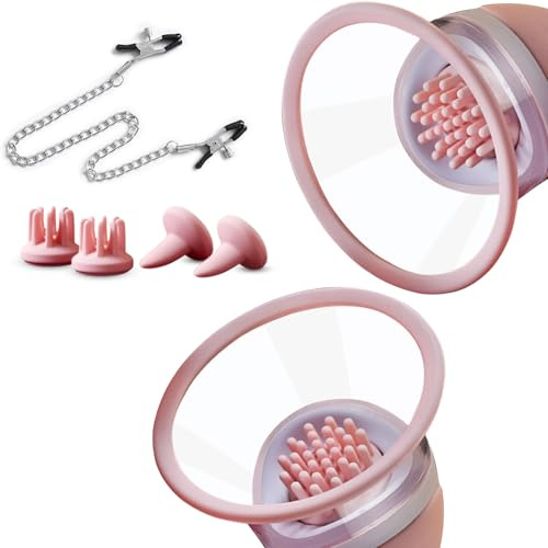 Nippelsauger Brustmassagegeräte mit 6er 360° Drehbarer Weichen Bürstenköpfen Nippel Vibrator,Vibration Vibratorensets für Frauen,Nippelklemmen Vakuumpumpe Brustpumpe Klitoris Stimulator für Sie