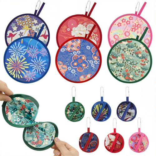 Radsocken 6 Pcs Handheld Folding Fans,Fruit Foldable Hand Fan(Multicolor) | Summer Folding Fan,Portable Beautiful Patterns Display Fans,Round Hand Fan for Home Personal Decoration Party Wedding
