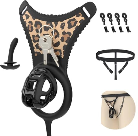 Cage de Chasteté pour Pénis Homme Chastity Cages en Résine avec Anneau en Silicone et Ceinture Sex Toys Cage Chastetée avec Serrure Cachée pour un Maintien Sécurisé Légère et Aérée (Black,S)