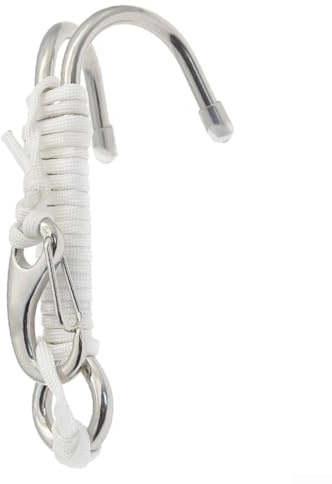 Gancho de buceo de doble cabeza, clip de seguridad de acero inoxidable 316 con clips de línea, equipo de buceo resistente al agua salada para buceo y esnórquel en fuerte (blanco)