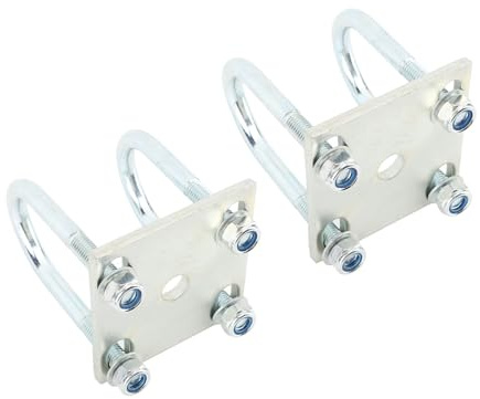 Vistreck Juego de 2 Pernos en U para Ballestas de Eje – Capacidad Carga 150 Lb con Placas Montaje para Remolques Embarcaciones y Pontones (ejes redondos 60 mm)