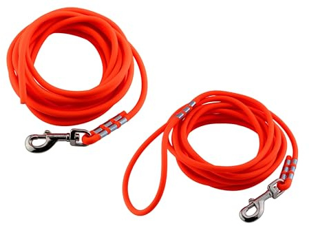 LENNIE Wasserfeste Schleppleine für große Hunde, Made in Germany, Easycare rund, 5m 10m 15m Hundeleine mit Handschlaufe, Neon-Orange [Ø 8mm (ab 15kg), 15m]