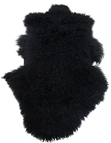 Univok Tibet Lammfell Teppich Deko Schaffell Teppich Fellteppich, Mongolisches Lammfell Tibet ca. 50 x 90 cm (schwarz)