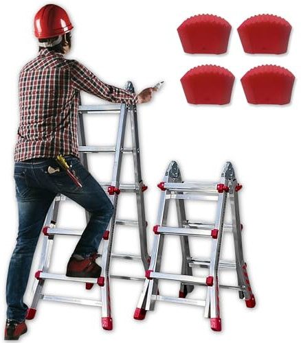 Scala Telescopica in Alluminio Articolata 4x3 per uso intensivo. Pratico, leggero e compatto. Molto versatile. Ideale per tutto! (Fino a 10 gradini). BTF-TS33