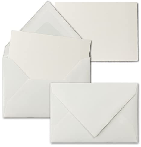 20 Kartenset aus Büttenpapier - DIN A6 Einzelkarten 10,5 x 14,8 cm + DIN C6 Umschläge 11,4 x 16,2 cm gefüttert - Farbe: Weiß - Büttenkarten