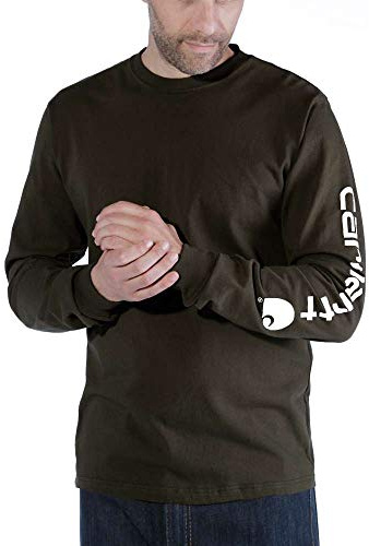 Carhartt, Herren, Lockeres, schweres, langärmliges T-Shirt mit Logo-Grafik auf dem Ärmel, Torf, M