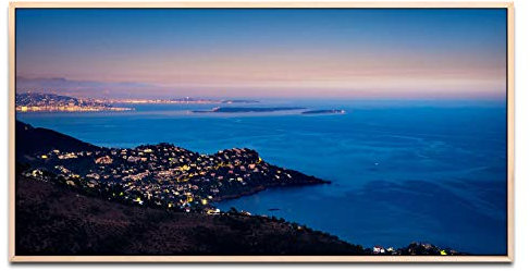Blaues Meer ca. 130x70cm Wandbild inklusive Schattenfugenrahmen naturfarbend - Panorama Leinwand Bild XXL Format Wandbilder Wohnzimmer Wohnung Deko Kunstdrucke