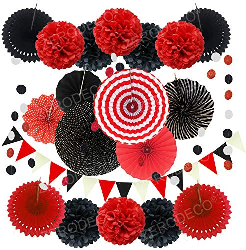 ZERODECO Decoración de fiesta Suministros, 21 piezas de papel pompones de flores, abanico de bolas, pancarta de triángulo, ventilador de papel y guirnaldas