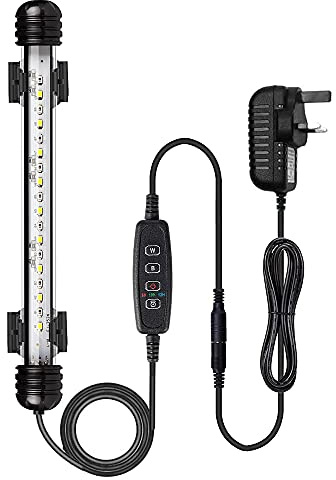 VARMHUS LED Aquarium Light, Color Changing Submersible Fish Tank Light with Timer for Sunrise and Sunset (18cm, Blue+White)