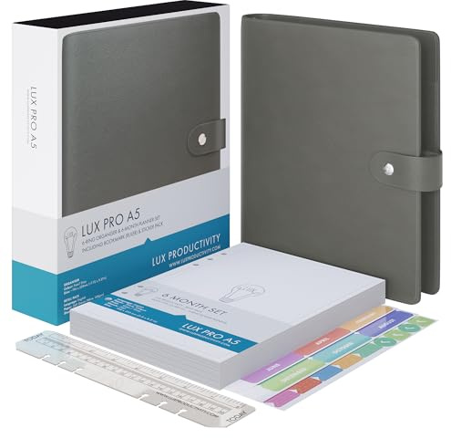 LUX PRO A5 – Agenda giornaliera e appuntamenti – Diario di gratitudine, diario benessere e pianificatori settimanali non datati – Diari da scrivania per donne e uomini – LUX Productivity (grigio