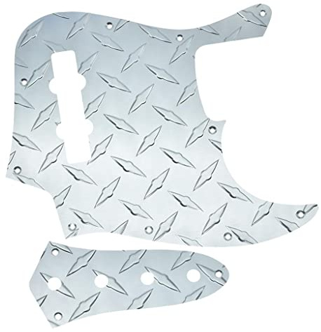 Dopro Diamantplatte 10-Loch 4 Saiten Jazz Bass Pickguard Aluminium Diamant Platte J Bass JB Steuerplatte und Schrauben für amerikanische/mexikanische FD Jazz Bass Silber