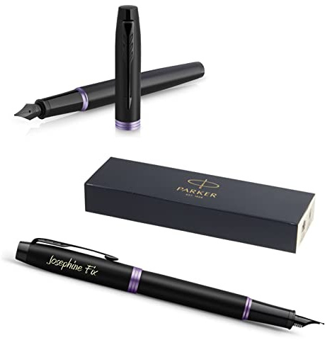 PARKER IM Vibrant Rings Füllfederhalter mit Gravur | Premium Stift | Geschenkbox | blaue Pantrone | edel | personalisiertes Geschenk | Namen | graviert | Jahrestag | Geburtstag (Purple)