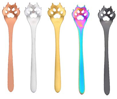 Luxshiny 5piezas Cucharas Mezcladoras Inoxidable Cuchara Para Remover Diseño De Gato y Perro Color Natural