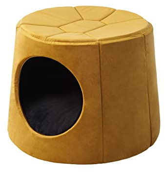 DOGGY Hundehöhle Hundebett Katzenbett Hundehütte Haustierbett Hundehaus Hundeliegen Hundesofa Korb Sofa Hundekissen Schlafplatz, Gelb, 1: ∅60 x 45 cm