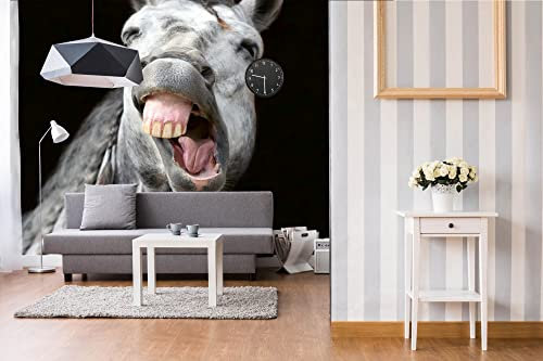 Vlies Fototapete GLÜCKLICHES WEIßES PFERD 375 x 250 cm (inkl. Kleister) - Vlies Tapete, Wandtapete, Wandbilder - Tapete für Wohnzimmer Schlafzimmer, Büro, Küche - Montagefertig