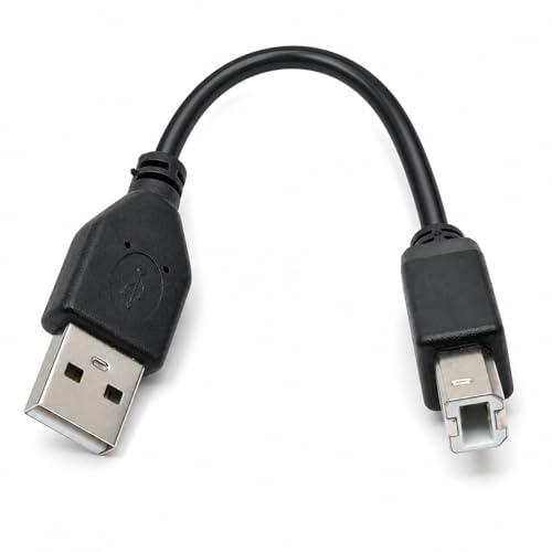 DRUT 15cm Short USB A to B 2.0 Cable Lead, 0.5ft Black | 24AWG High Speed, for Printer, Scanner, Music Instrument, Nickel Connectors