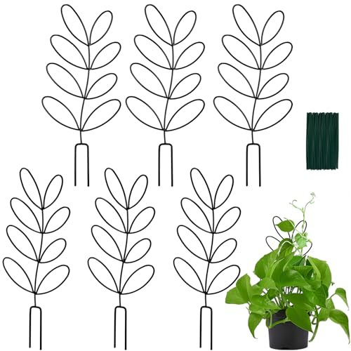 Tosnail 6 Pack 12 Tall Metal Plant Trellis for Potted Plants, Wire Plant Stakes, Small Garden Trellis, Cute Leaf Shaped Plant Support for Houseplant Home Climbing Plants Indoor Outdoor
